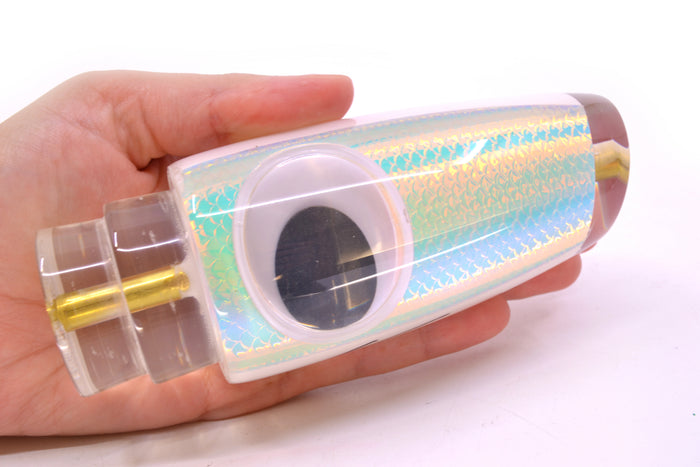 Koya Lures White Rainbow Scale Doll Eyes Large Kona Plunger 14" 9oz