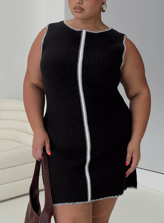 Carlisha Knit Mini Dress Black / White Curve