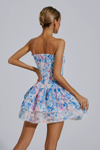 Mercy Blue Floral Ruched Mini Dress