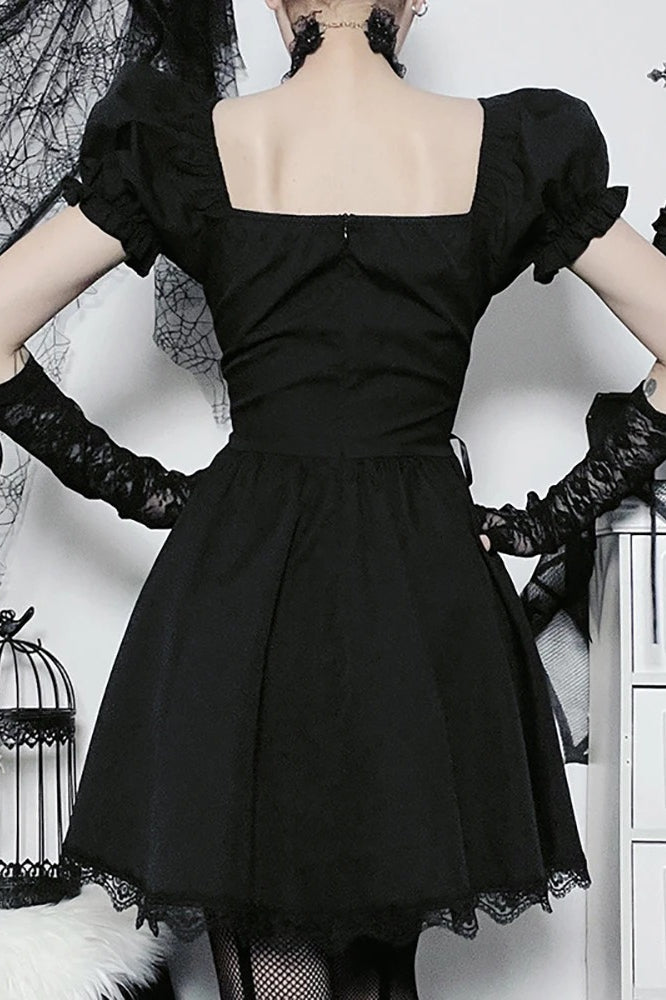 Black Gothic Bandage Corset Embroidery A-line Lolita Mini Dress