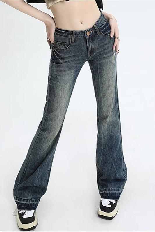 Vintage Distressed Low-Rise Bootcut Slim Jeans