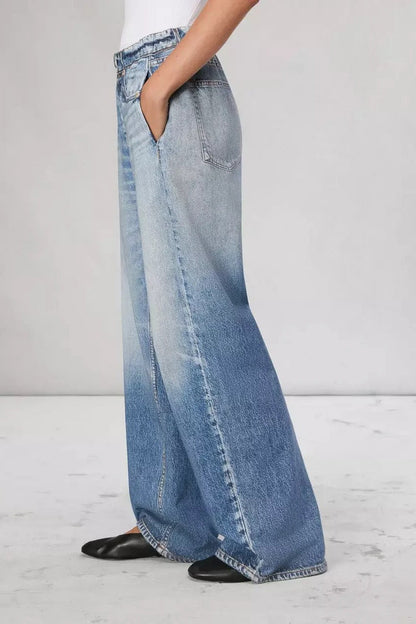 Versatile American Casual High-Waisted Narrow Wide-Leg Loose Jeans