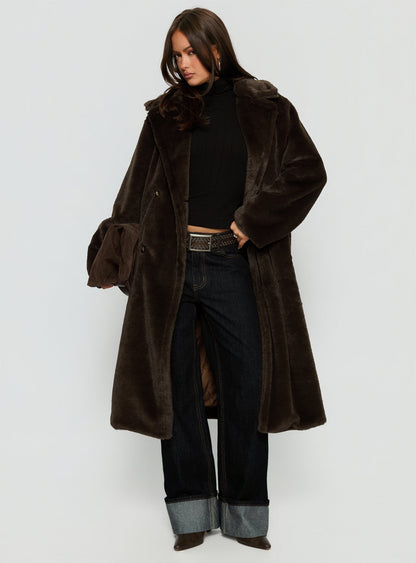 Alvie Longline Faux Fur Coat Brown