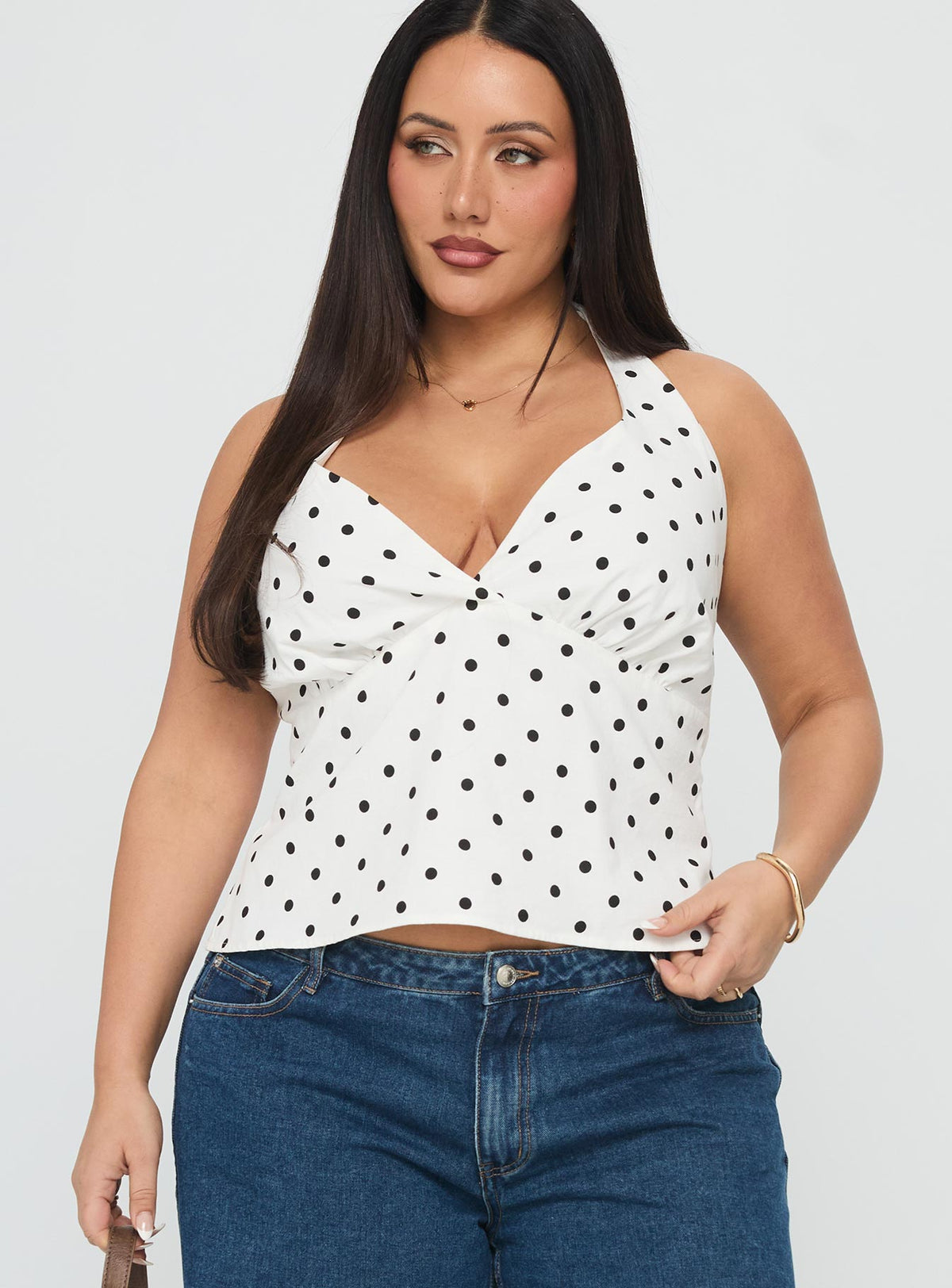 Alter Of Love Halter Top White / Polka Dot Curve