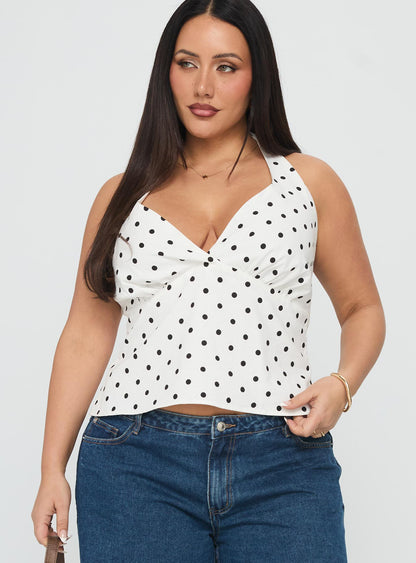 Alter Of Love Halter Top White / Polka Dot Curve