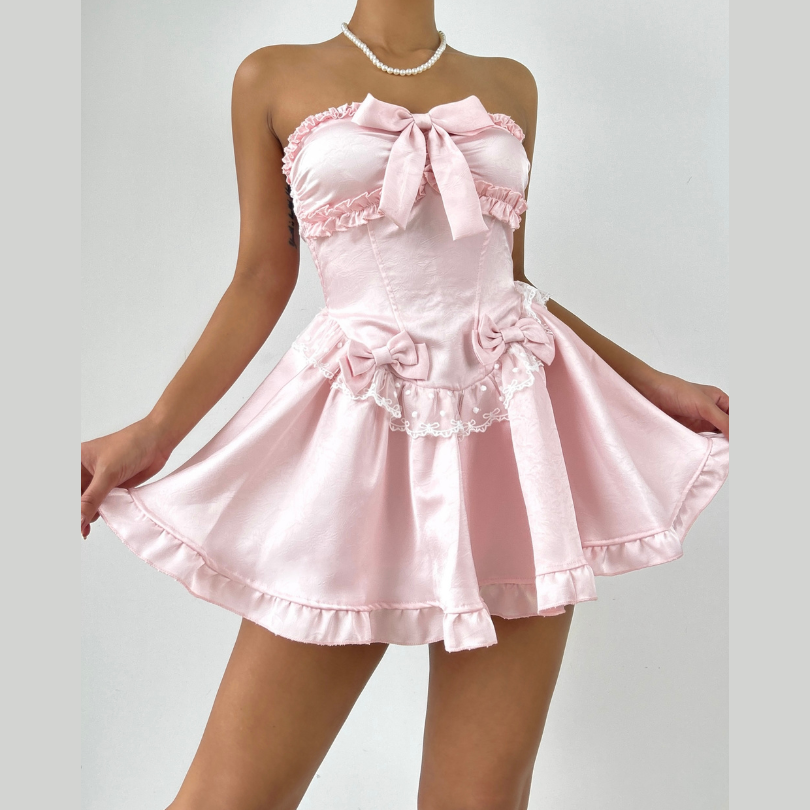 Bowknot ruffle lace hem backless tube mini dress  | Festival Outfits Women