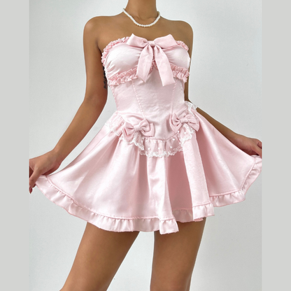 Bowknot ruffle lace hem backless tube mini dress  | Festival Outfits Women