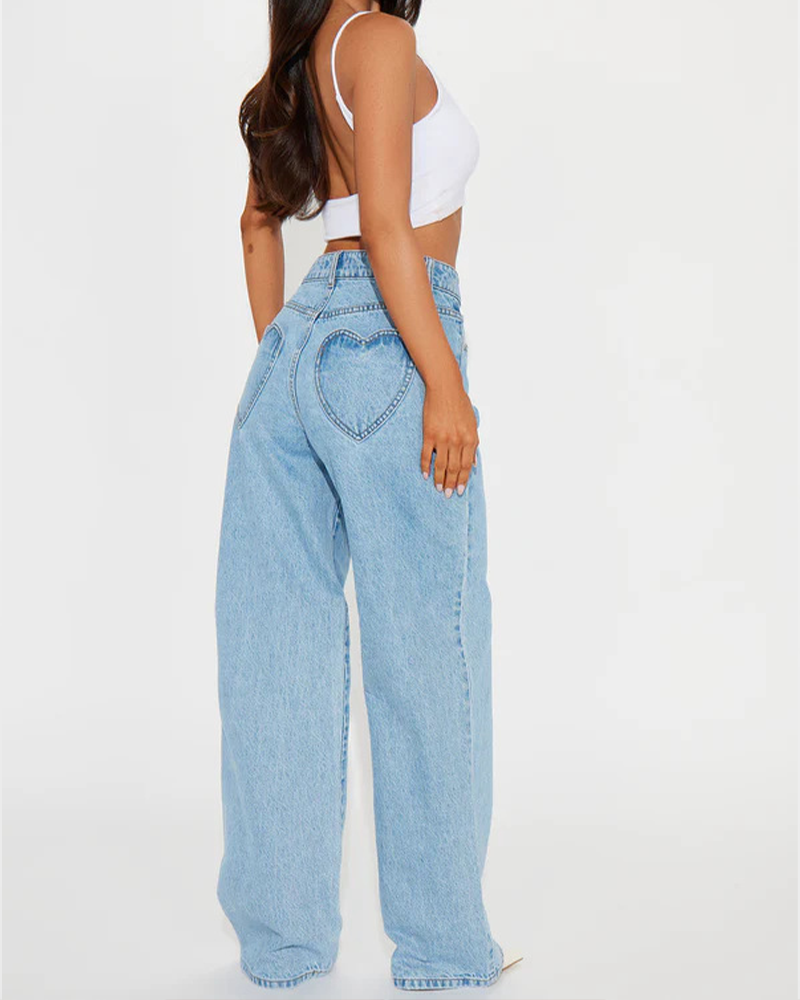 Heart Pocket High-Rise Straight Jeans