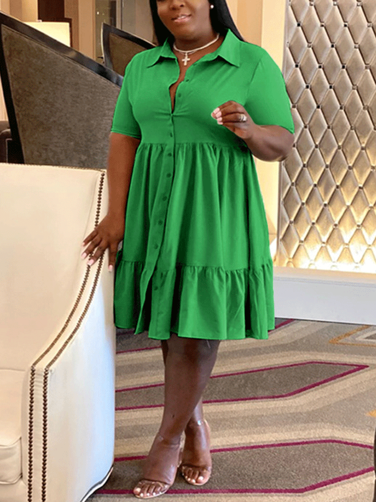 V-neck Lapels A-line Mini Dress