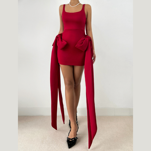 Square neck bowknot cami mini dress  | Festival Outfits Women