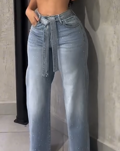 Diamond-Studded Straight-Leg Jeans (Pre-Sale)