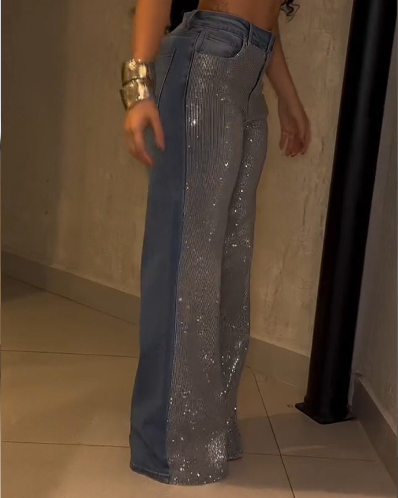 Diamond-Studded Straight-Leg Jeans (Pre-Sale)