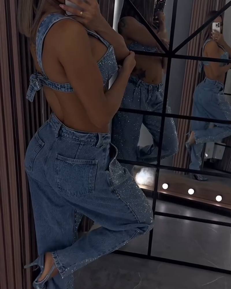 Diamond-Studded Jeans Set (Pre-Sale)