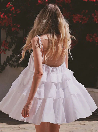 Cake Neck High-Waist Mini Dress