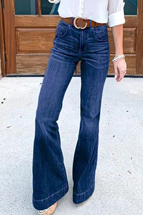 Casual Solid Patchwork Boot Cut Denim Jeans