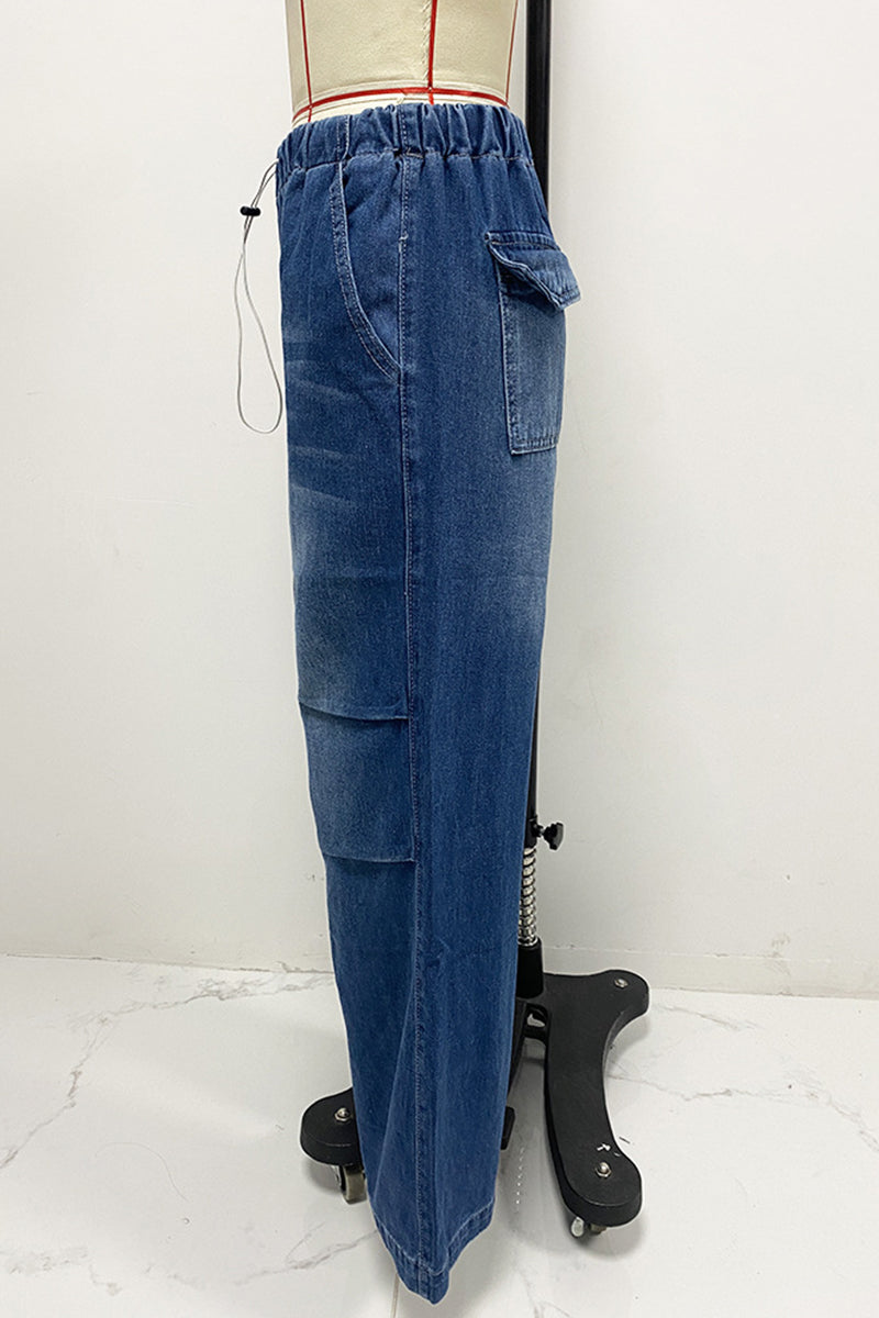 Street Patchwork Mid Waist Loose Denim Jeans