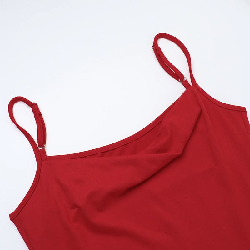 U neck solid knotted ruffle ruched cami mini dress  | Festival Outfits Women