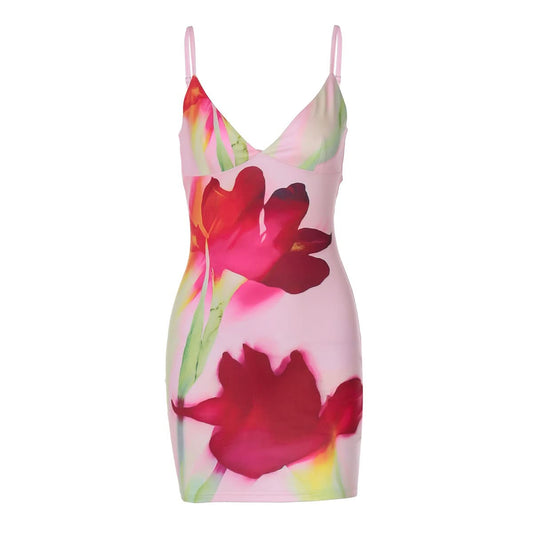 Deep v neck flower print cami mini dress  | Festival Outfits Women