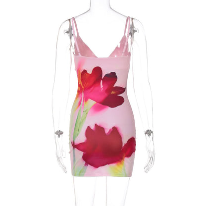 Deep v neck flower print cami mini dress  | Festival Outfits Women