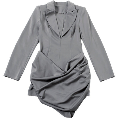 Turnover collar v neck long sleeve ruched mini dress  | Festival Outfits Women