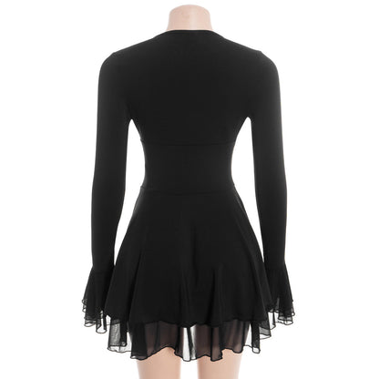 V neck self tie long flared sleeve mini dress  | Festival Outfits Women