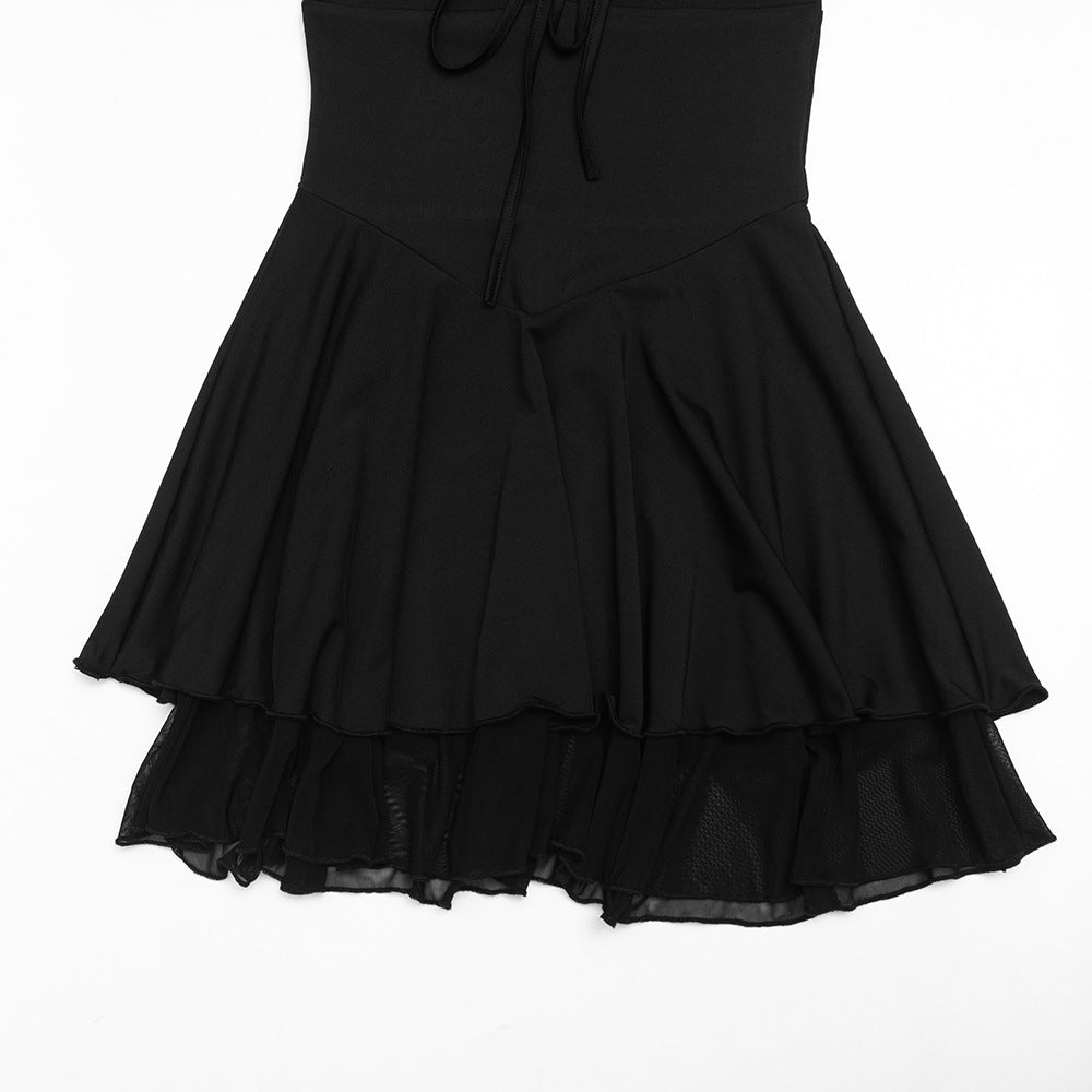 V neck self tie long flared sleeve mini dress  | Festival Outfits Women