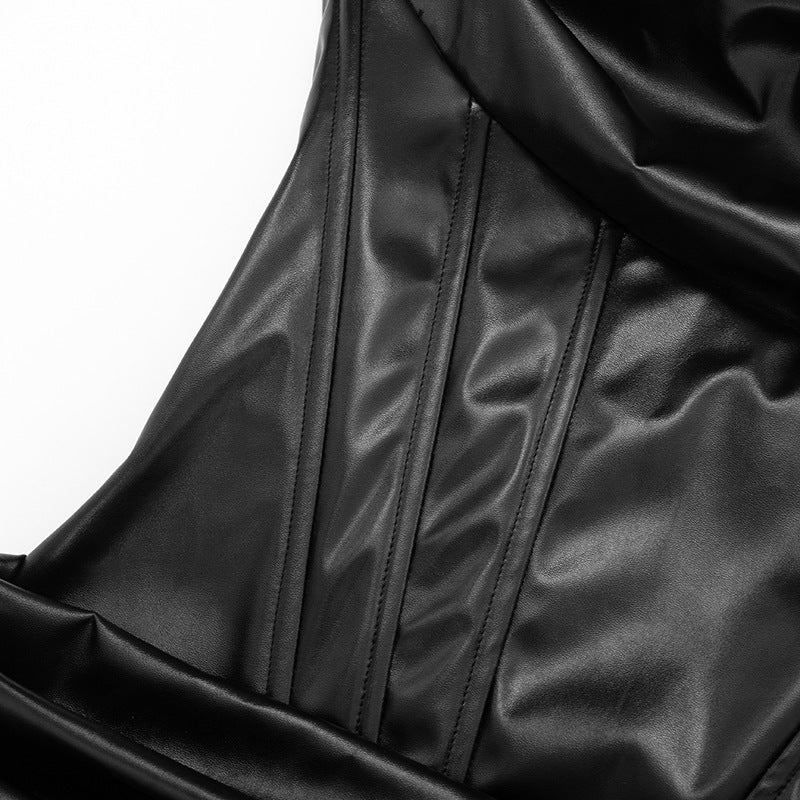 Pleated PU leather zip-up cami mini dress  | Festival Outfits Women