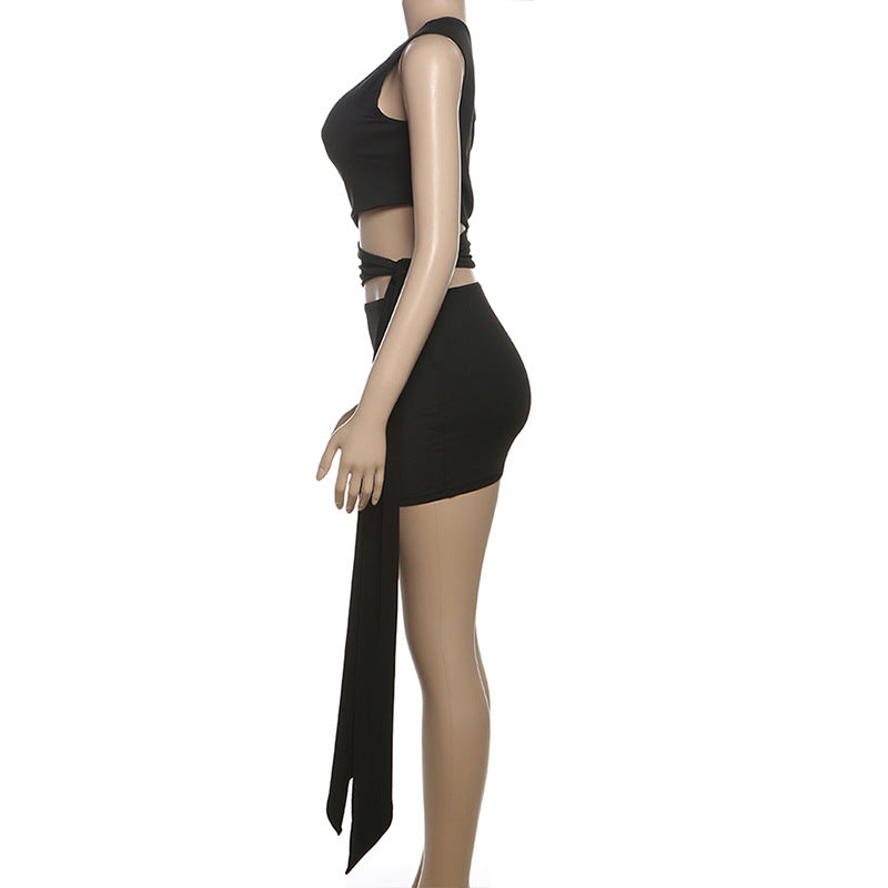 One shoulder hollow out knotted solid cut out mini dress  | Festival Outfits Women