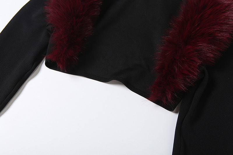 Long sleeve fluffy shrug 2 piece mini dress  | Festival Outfits Women