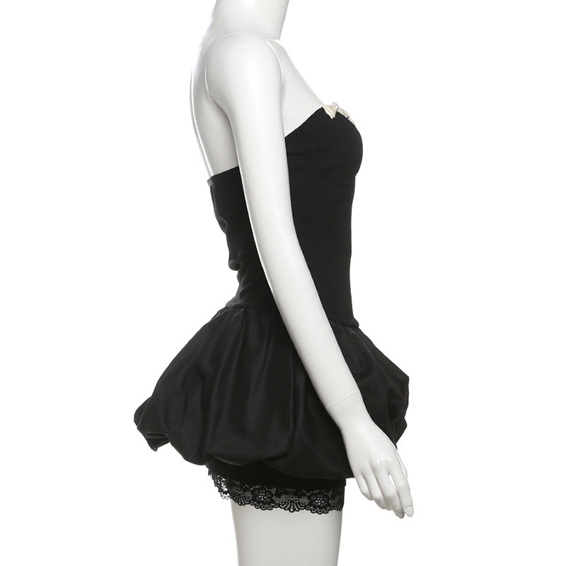 Sweetheart neck bowknot lace hem mini dress  | Festival Outfits Women