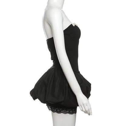 Sweetheart neck bowknot lace hem mini dress  | Festival Outfits Women