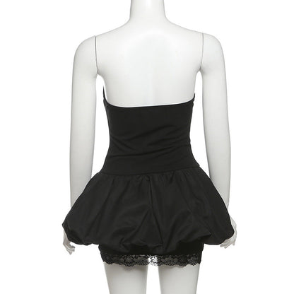 Sweetheart neck bowknot lace hem mini dress  | Festival Outfits Women