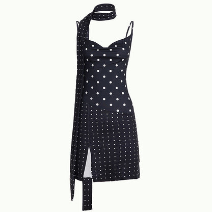 Polka dot slit v neck cami mini dress  | Festival Outfits Women