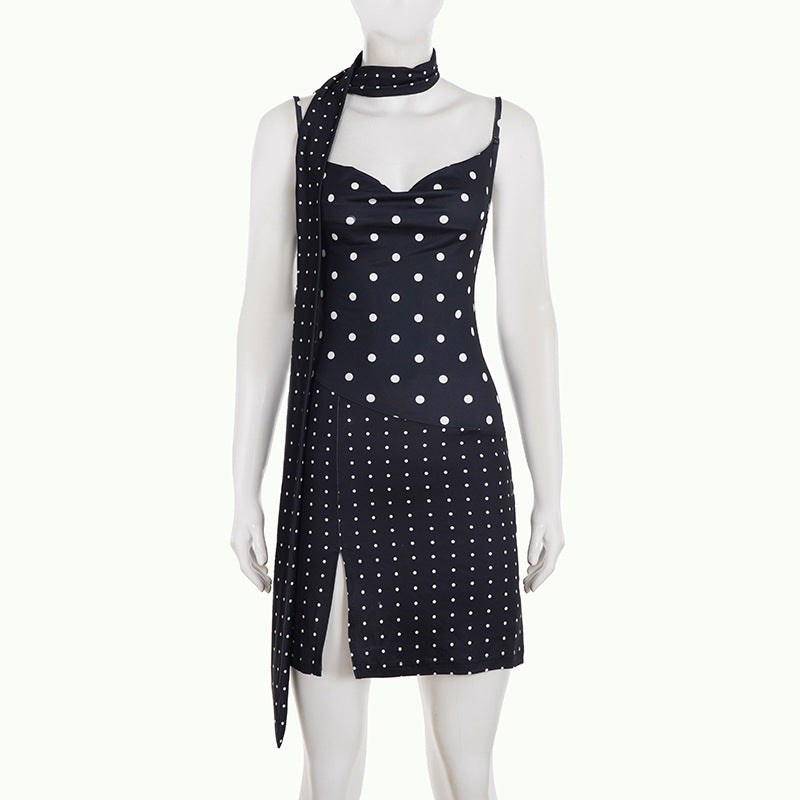 Polka dot slit v neck cami mini dress  | Festival Outfits Women