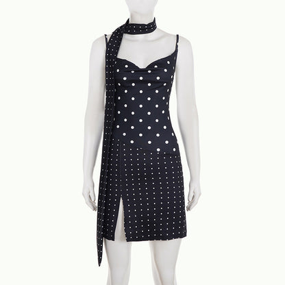 Polka dot slit v neck cami mini dress  | Festival Outfits Women