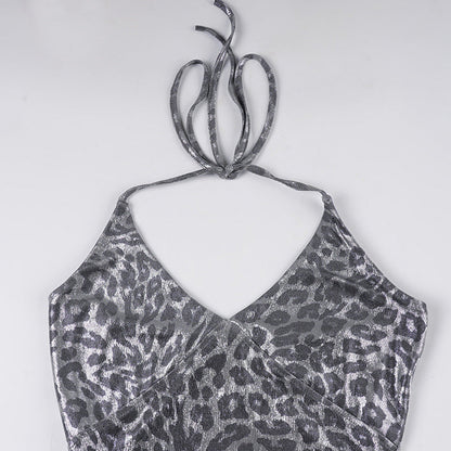 Halter v neck leopard print ruffle mini dress  | Festival Outfits Women  | Leopard Print Mini Dress