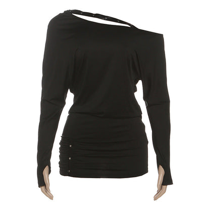 Long sleeve gloves ruched irregular mini dress  | Festival Outfits Women