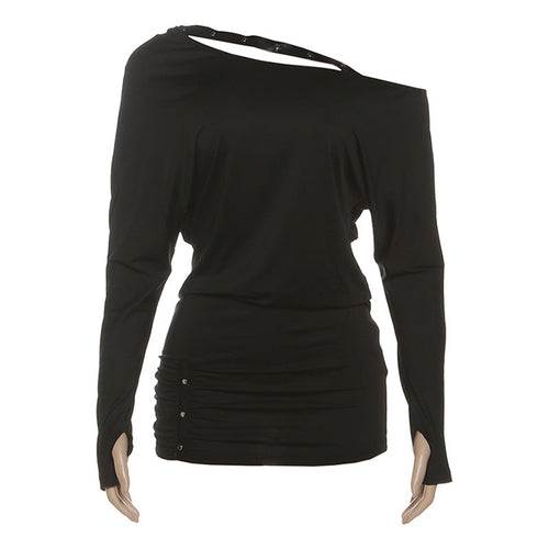 Long sleeve gloves ruched irregular mini dress  | Festival Outfits Women