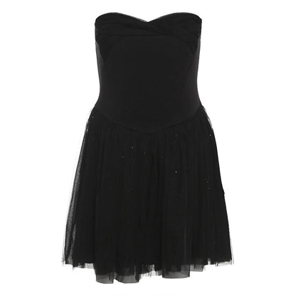 Sweetheart neck mesh glitter tube mini dress  | Festival Outfits Women