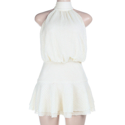 Halter self tie solid backless mini dress  | Festival Outfits Women