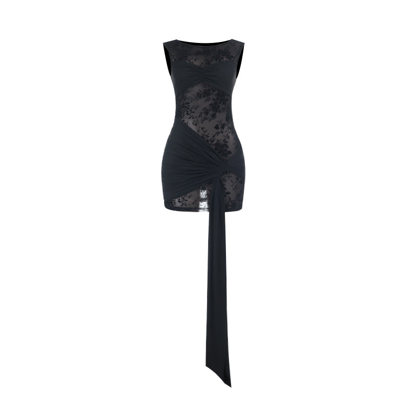 Crewneck ruched irregular sleeveless mini dress  | Festival Outfits Women