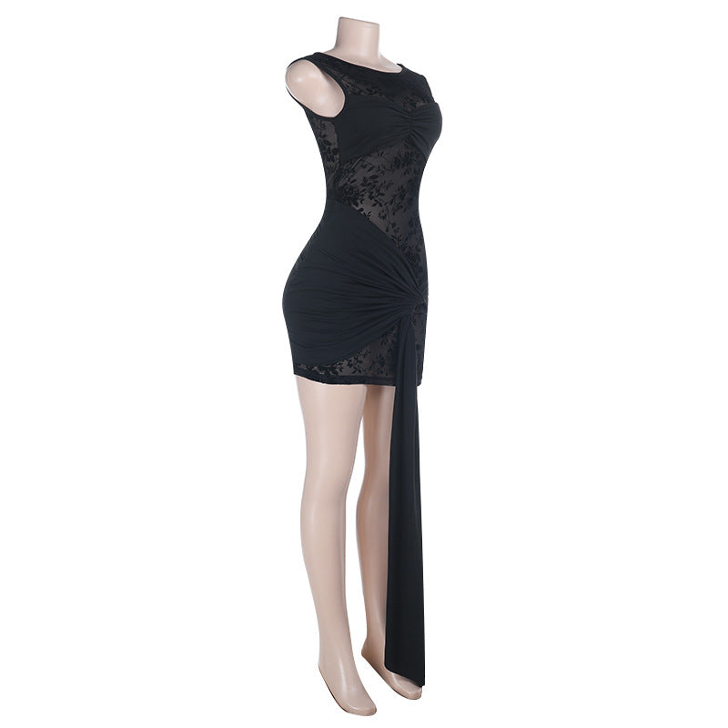Crewneck ruched irregular sleeveless mini dress  | Festival Outfits Women