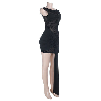 Crewneck ruched irregular sleeveless mini dress  | Festival Outfits Women