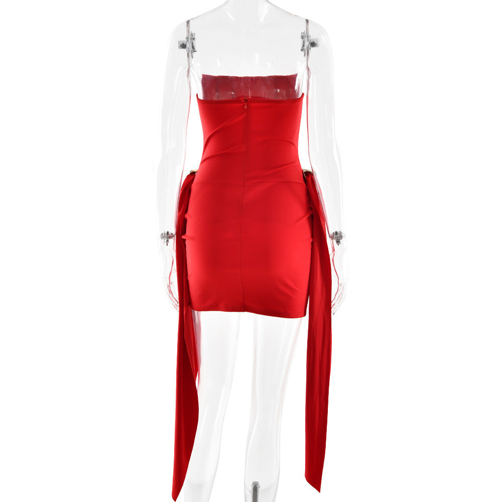 Corset backless ruched solid tube mini dress  | Festival Outfits Women