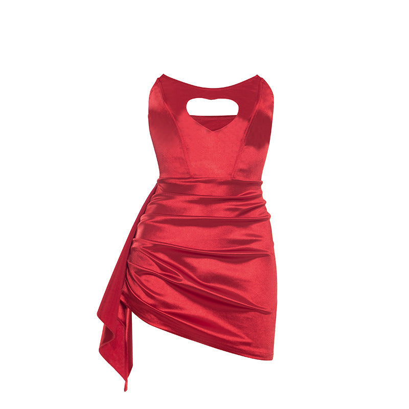 Hollow out ruched irregular solid tube cut out mini dress  | Festival Outfits Women