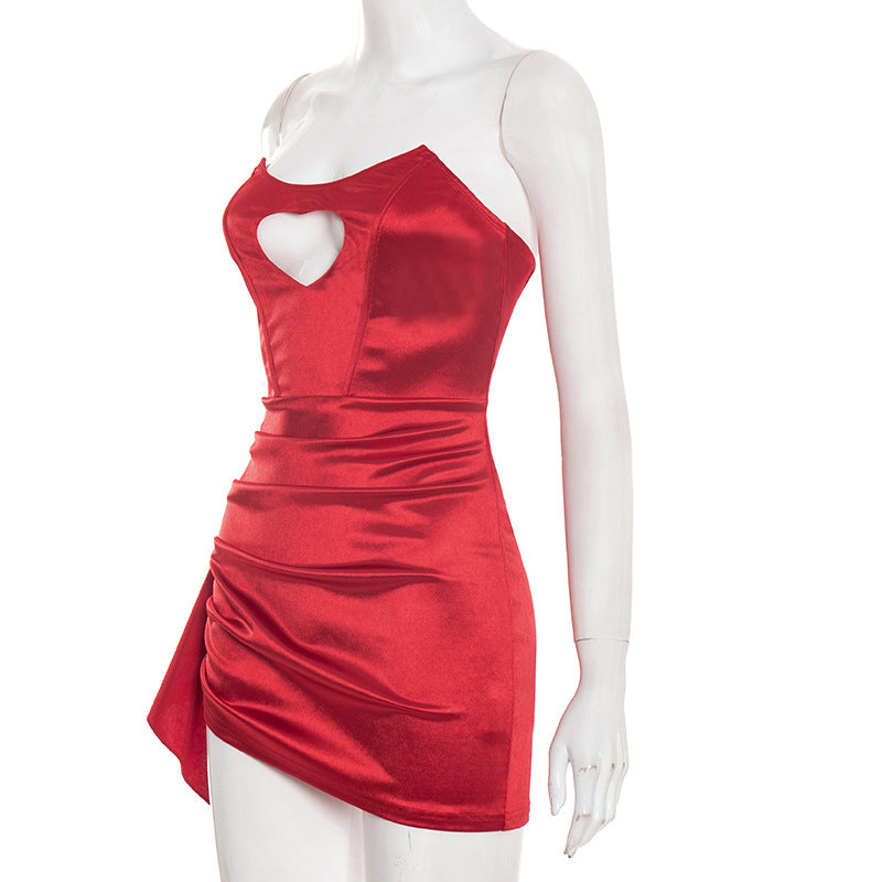 Hollow out ruched irregular solid tube cut out mini dress  | Festival Outfits Women