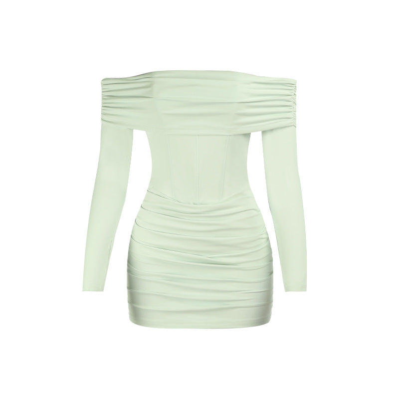 Off shoulder long sleeve ruched tube mini dress  | Festival Outfits Women