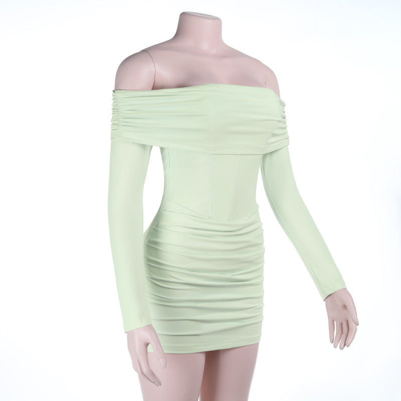 Off shoulder long sleeve ruched tube mini dress  | Festival Outfits Women