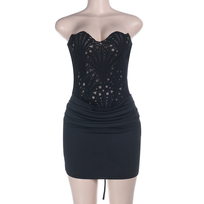 Self tie pleated backless solid tube mini dress  | Festival Outfits Women