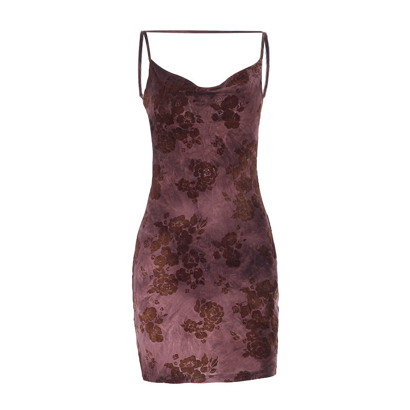 Cowl neck flower print backless cami mini dress  | Festival Outfits Women